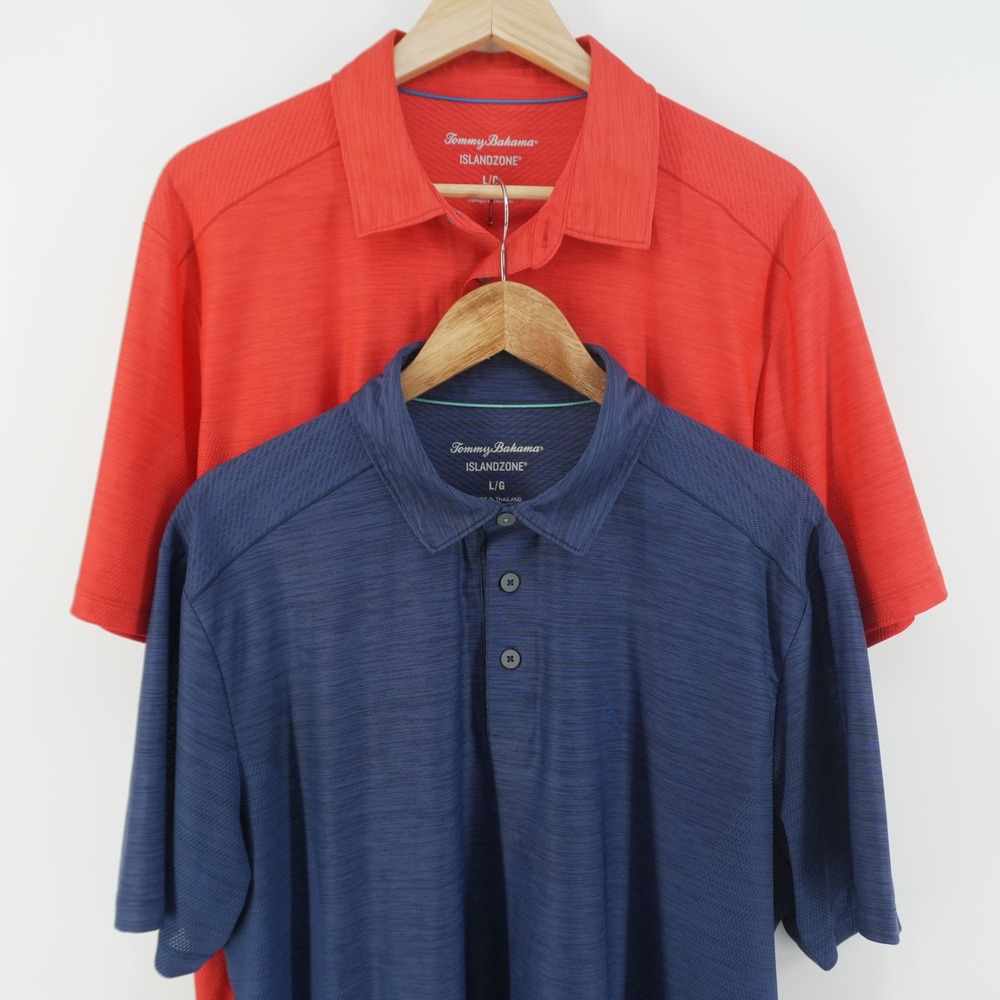 Tommy Bahama IslandZone Polo Mens Large 1-Blue 1-Red 2X Pack Performance Bunddle